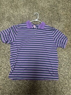 Men's Purple Striped Polo Shirt Tiger Woods Collection Short Sleeve Polo Shirt